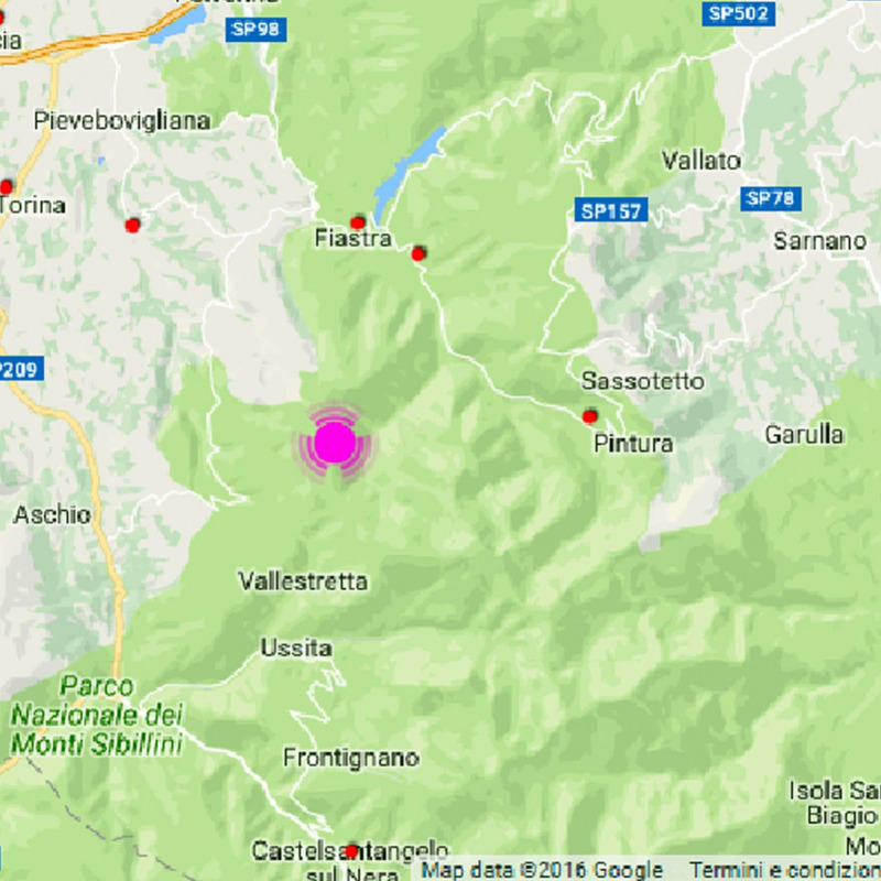 Nella cartina l'epicentro del terremoto in Val Nerina