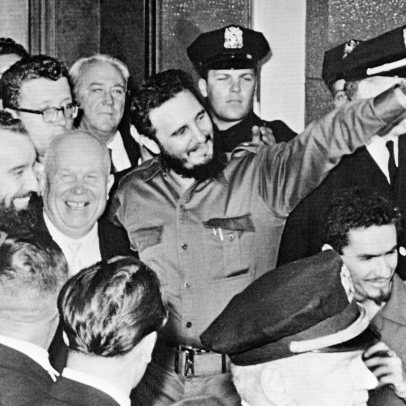 Castro con il premier sovietico Nikita Khrushchev durante la prima visita del leader cubano a New York