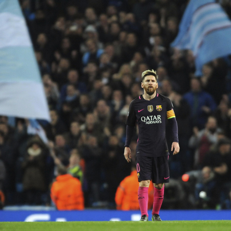 Lionel Messi durante la partita fra Manchester City e Barcellona