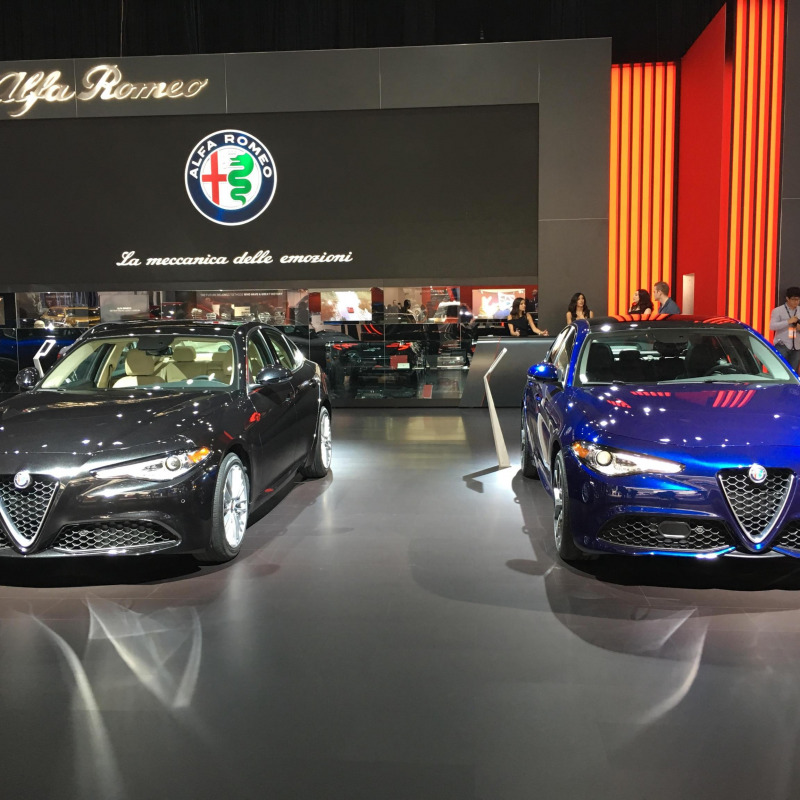 Lo stand Alfa Romeo allestito in occasione del salone dell'auto di Detroit