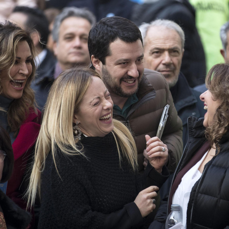Daniela Santanchè, Matteo Salvini e Giorgia Meloni alla manifestazione "Italia Sovrana"