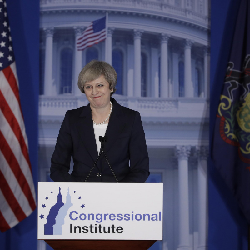 Il primo ministro britannico, Theresa May, interviene al Congresso dei Repubblicani a Filadelfia - Ansa