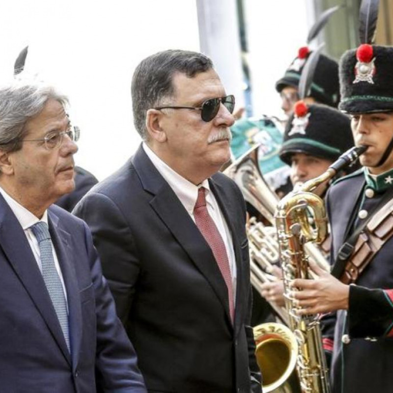 Paolo Gentiloni con il premier libico Fayez al-Sarraj a Palazzo Chigi - Ansa