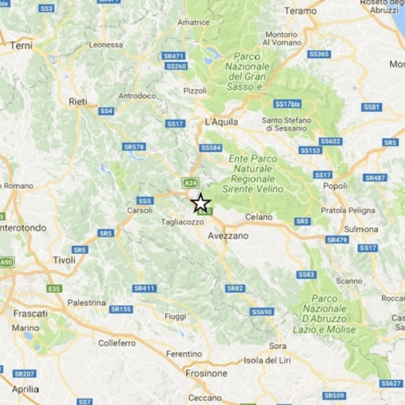 L'epicentro del sisma 3.9 registrato a Marsica, nell'Aquilano