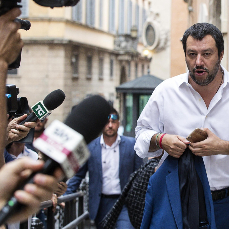 Il segretario della Lega Matteo Salvini arriva alla Camera