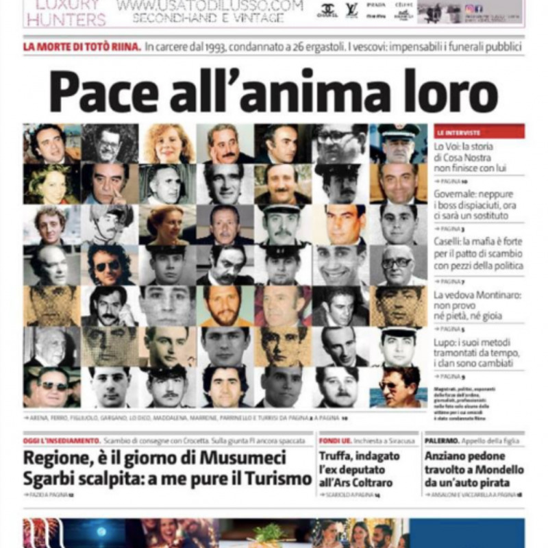 Il titolo d'apertura della prima pagina del Giornale di Sicilia del 17 novembre 2017