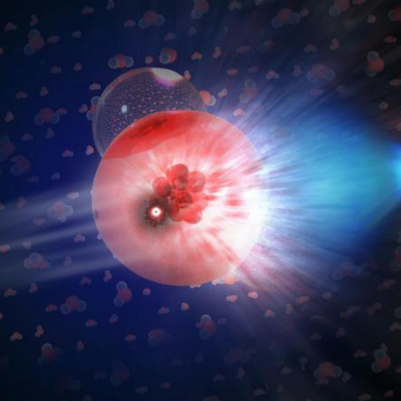 Rappresentazione grafica di un neutrino che interagisce con un molecola di ghiaccio (fonte: Nicolle R. Fuller/NSF/IceCube)