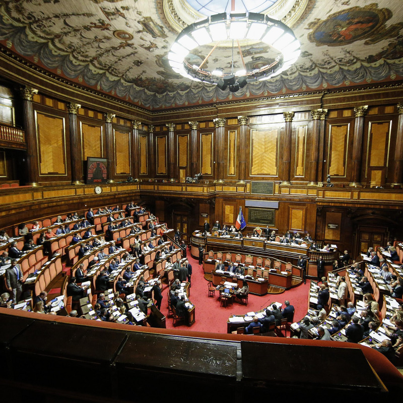 Una panoramica dell'aula del Senato durante la discussione e le votazioni sul decreto Milleproroghe