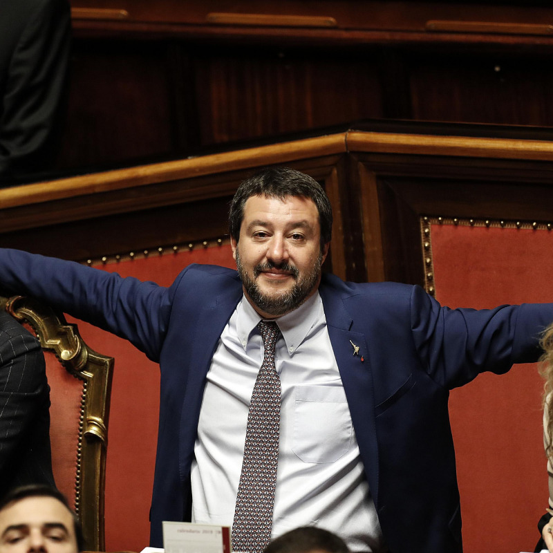 Matteo Salvini durante il voto di fiducia al Senato sul decreto sicurezza