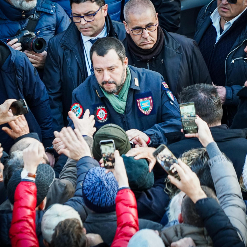 Il ministro dell' Interno Matteo Salvini al suo arrivo ad Afragola (Napoli)