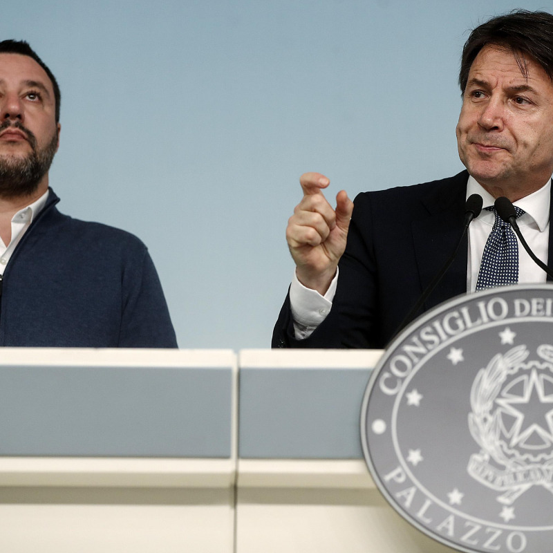 Il ministro dell'Interno Matteo Salvini con il presidente del Consiglio dei ministri Giuseppe Conte