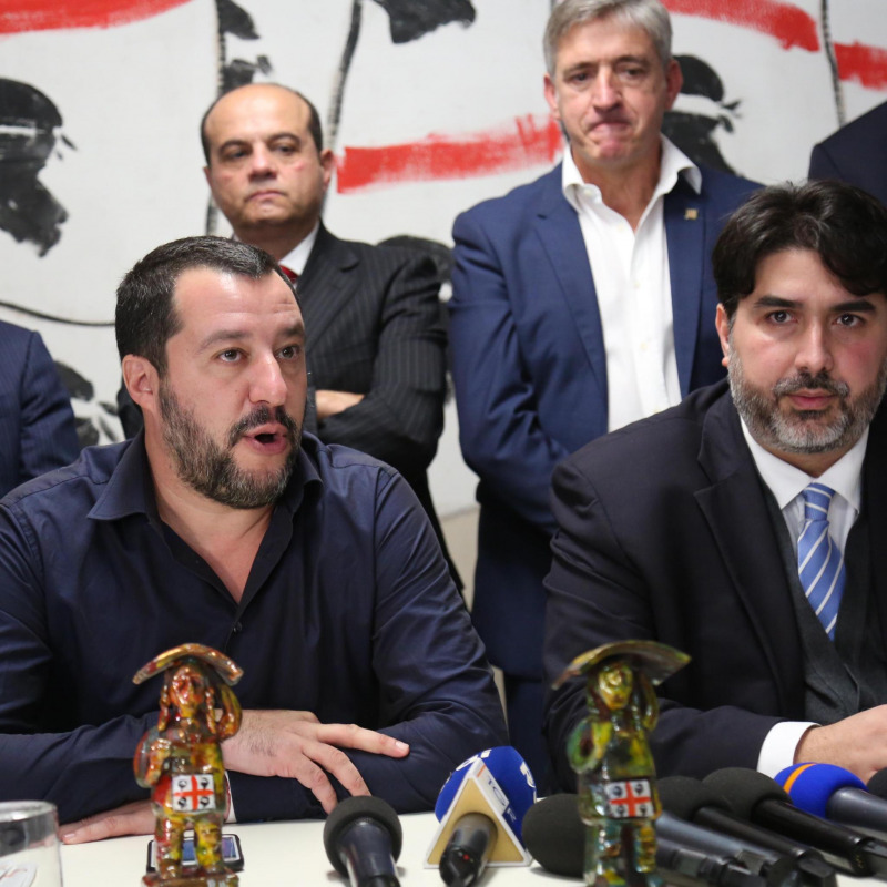 Il ministro dell'Interno Matteo Salvini con Christian Solinas