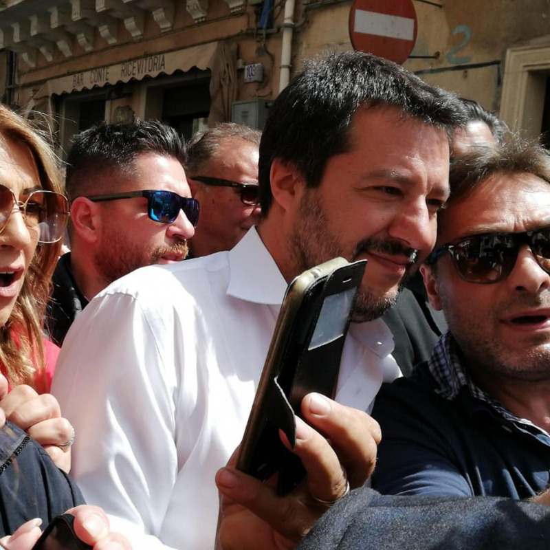 Il vicepremier e ministro dell'Interno, Matteo Salvini a Motta Sant'Anastasia