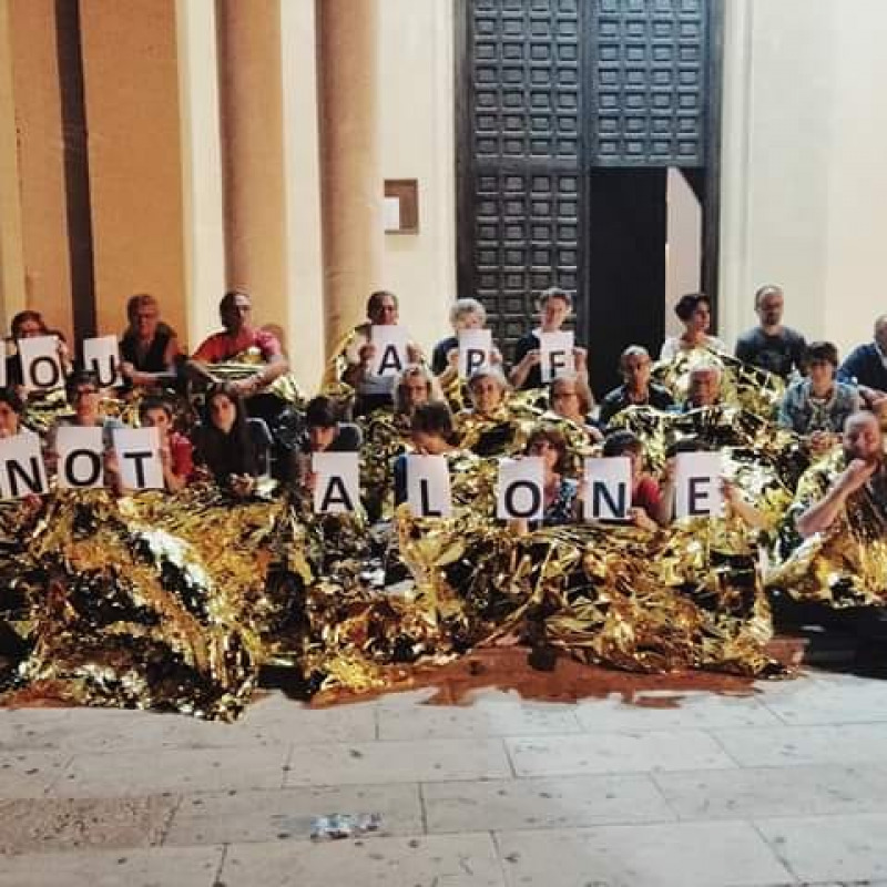Un'immagine della protesta a Lampedusa