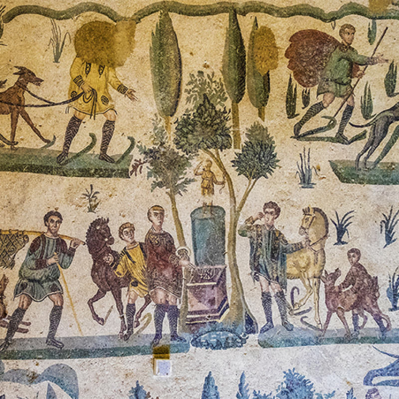 Un particolare dei mosaici della Villa romana del Casale di Piazza Armerina
