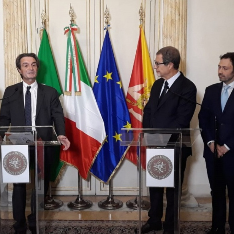 Il presidente della Lombardia Fontana con Musumeci e Razza in un recente incontro