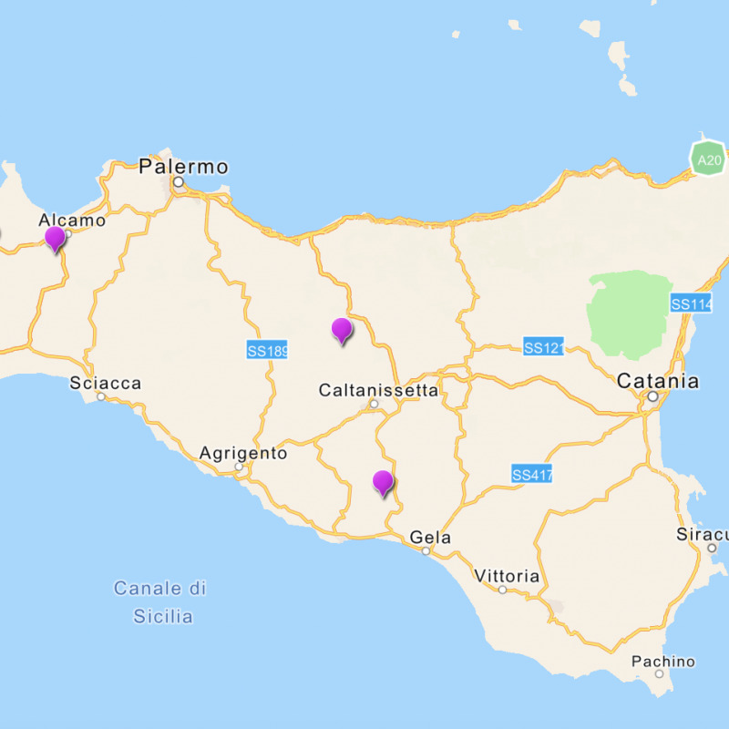 La mappa dei siti individuati in Sicilia