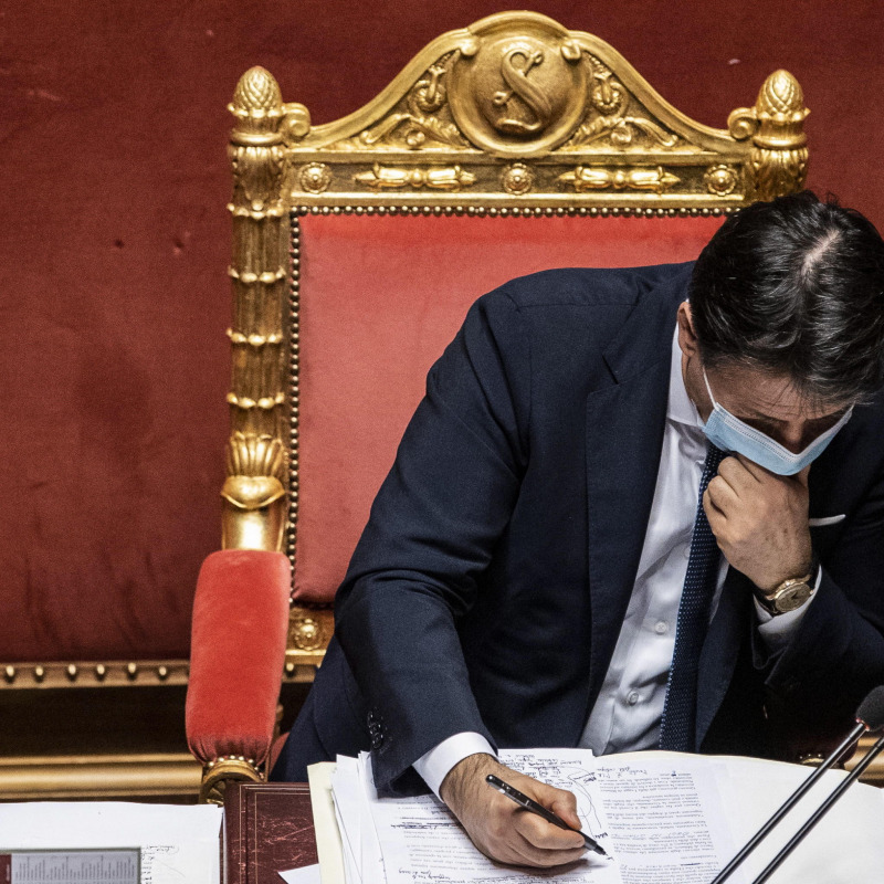 Il premier Giuseppe Conte oggi in Senato