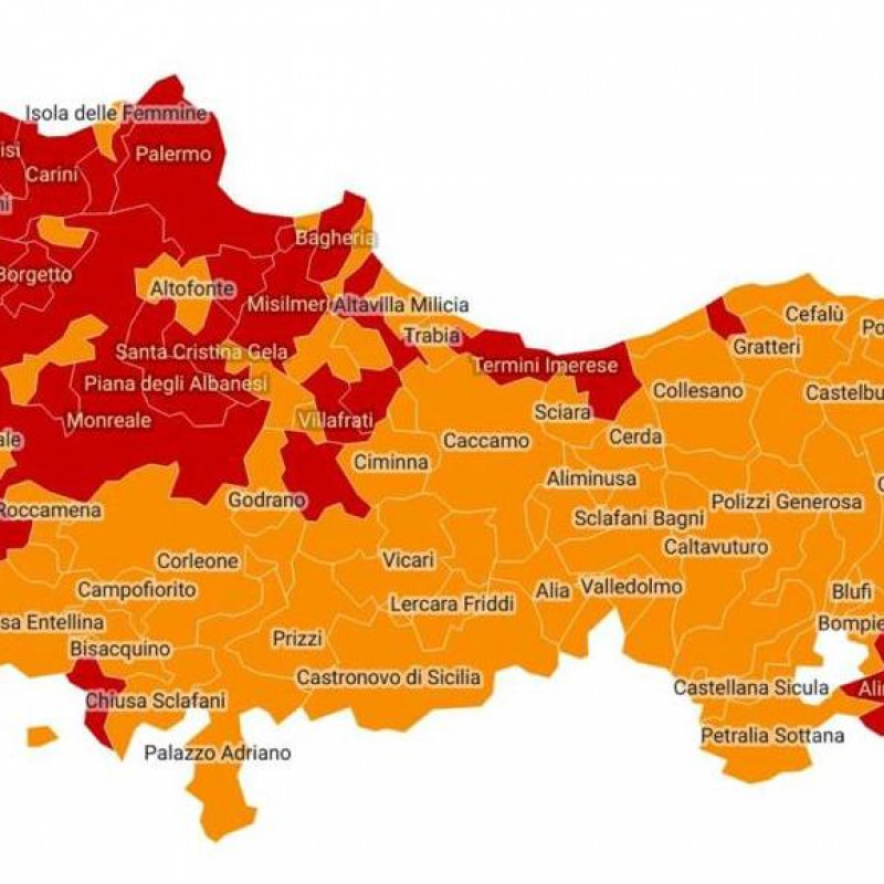 La mappa delle zone rosse e arancioni in provincia, elaborata dall'Ufficio statistica del Comune di Palermo