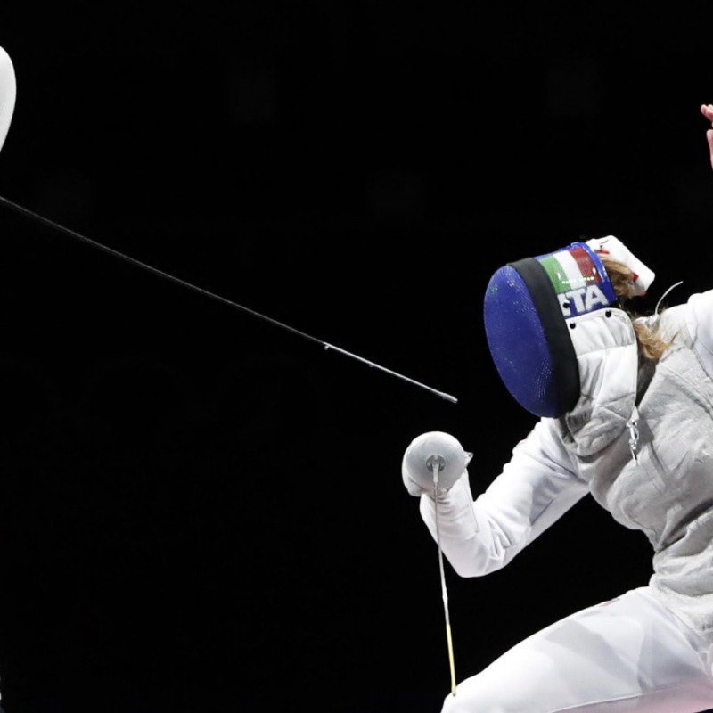 La russa Larisa Korobeynikova all'attacco contro l'Italiana Alice Volpi nella finale per il bronzo persa dall'azzurra