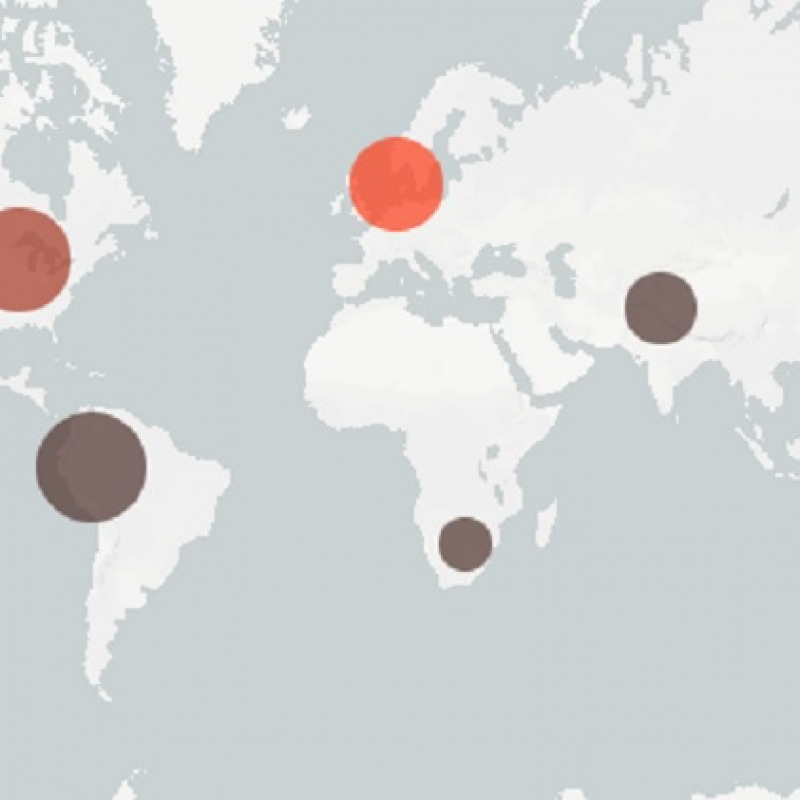 Attuale distribuzione della variante Lambda nel mondo, secondo la mappa elaborata dalla banca dati Gisaid (fonte: Gisaid)