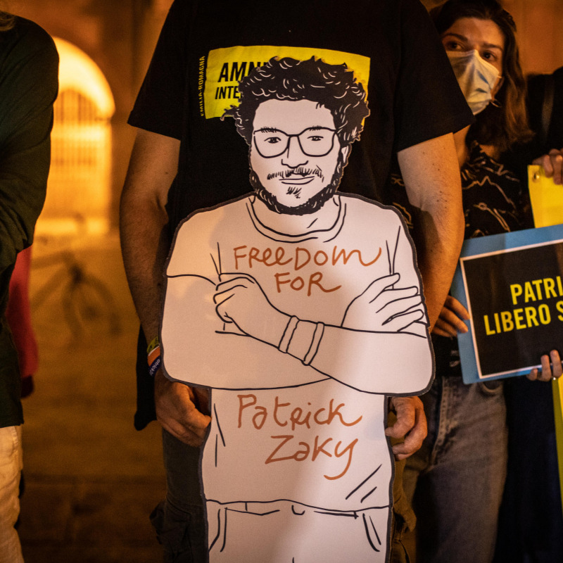Una manifestazione di Amnesty International a Bologna per chiedere la liberazione di Patrick Zaki
