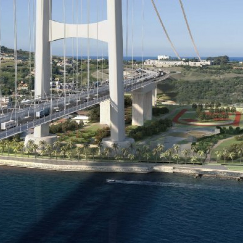 Una elaborazione grafica del progetto definitivo del ponte sullo Stretto di Messina, tratto dal sito www.projectmate.com