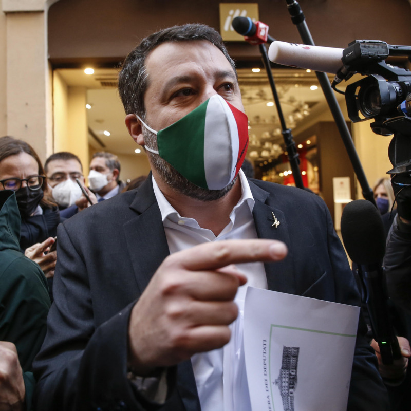 Matteo Salvini arriva alla Camera per il vertice del centrodestra