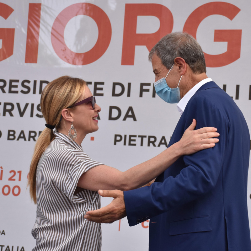 La presidente di Fratelli d'Italia Giorgia Melon con il presidente della Regione, Nello Musumeci