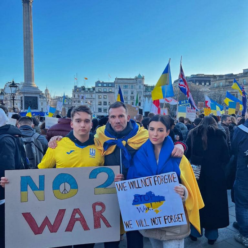 Andriy Shevchenko ad una manifestazione per la pace in Ucraina