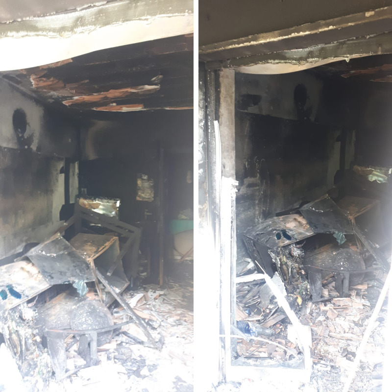 Immagini dall'interno della casa andata a fuoco