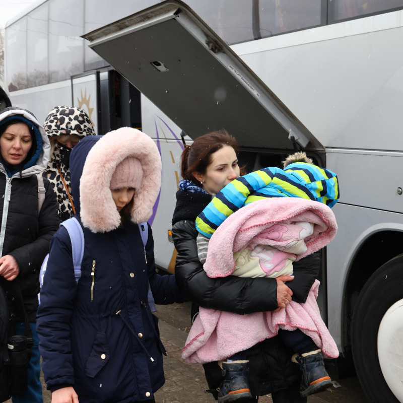 Esodo profughi ucraini alla frontiera di Medyka in Polonia