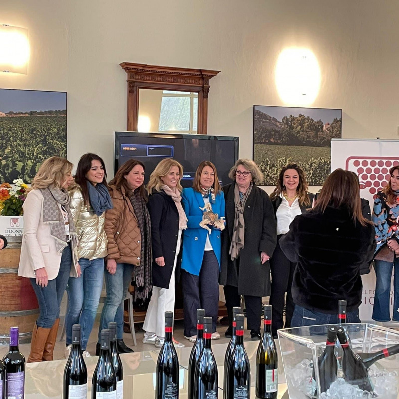 Nella foto la contessa Marzotto, Roberta Urso presidente associazione Donne del Vino e Ina Modica con le socie Donnattiva