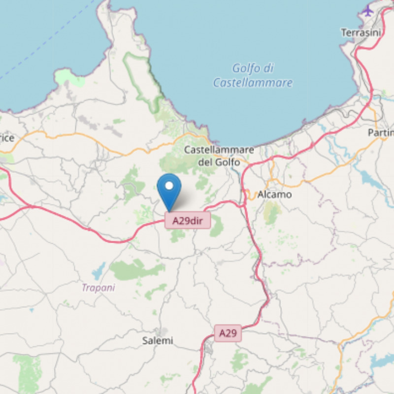 La mappa della scossa di terremoto registrata nel Trapanese