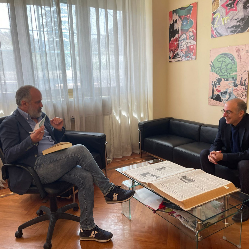 Il regista Peppuccio Tornatore durante il colloquio con il direttore Marco Romano