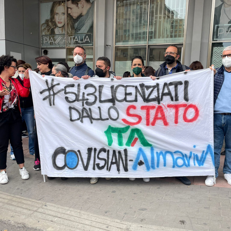 Palermo.Protesta all aStazione Notarbartolo lavoratori Covisian Almaviva.Ph.Alessandro Fucarini