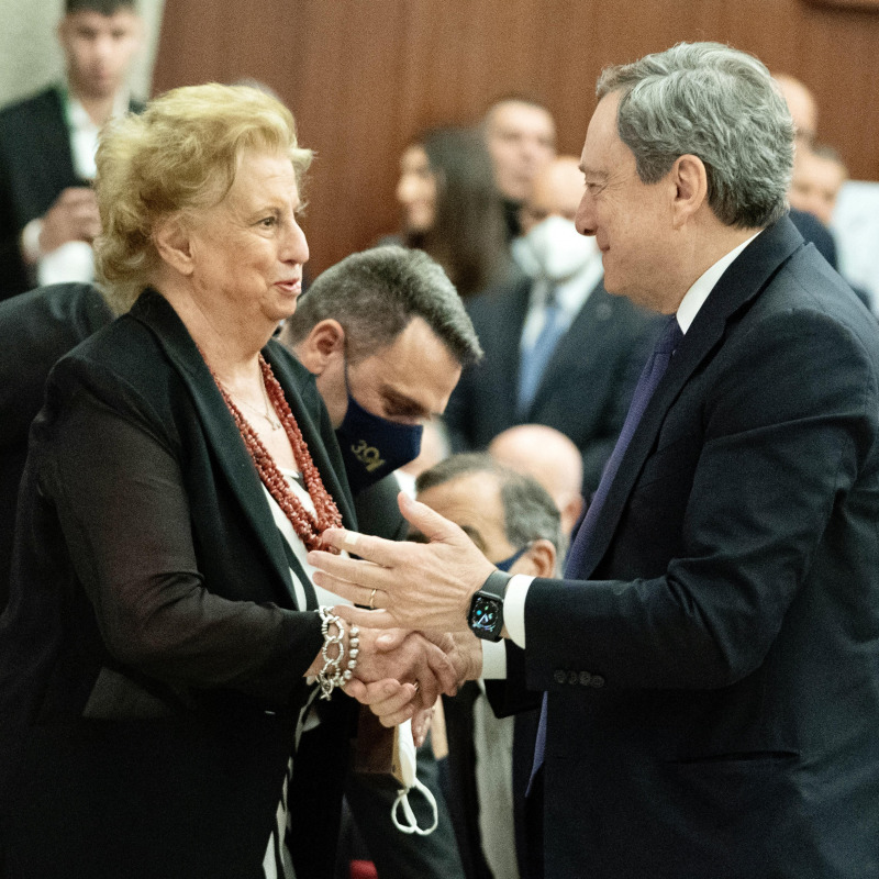 Draghi con Maria Falcone al convegno di Milano