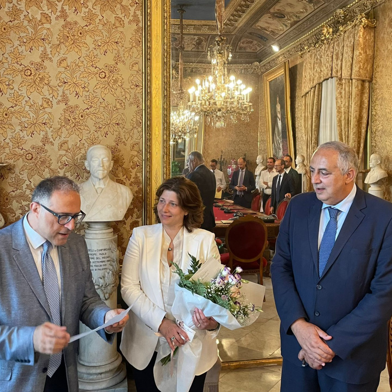 Carolina Varchi con Lagalla e il segretario generale Antonio Le Donne