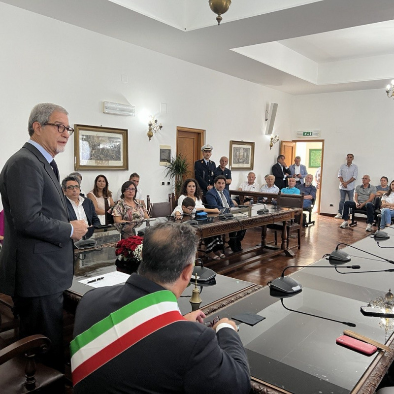 Il presidente della Regione Siciliana, Nello Musumeci, a Terrasini