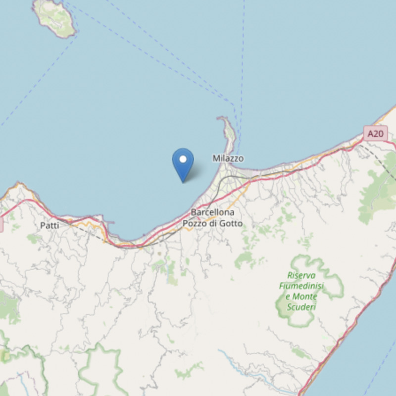La mappa della scossa di terremoto registrata lungo la costa messinese