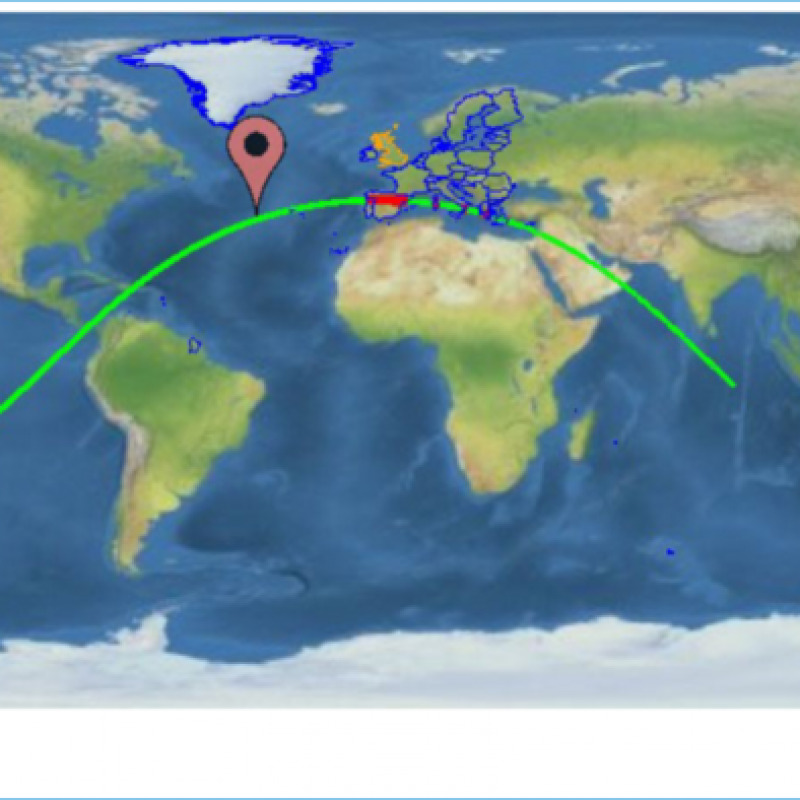 La mappa della traiettoria elaborata dal Centro operativo europeo per la sorveglianza e il monitoraggio dello spazio