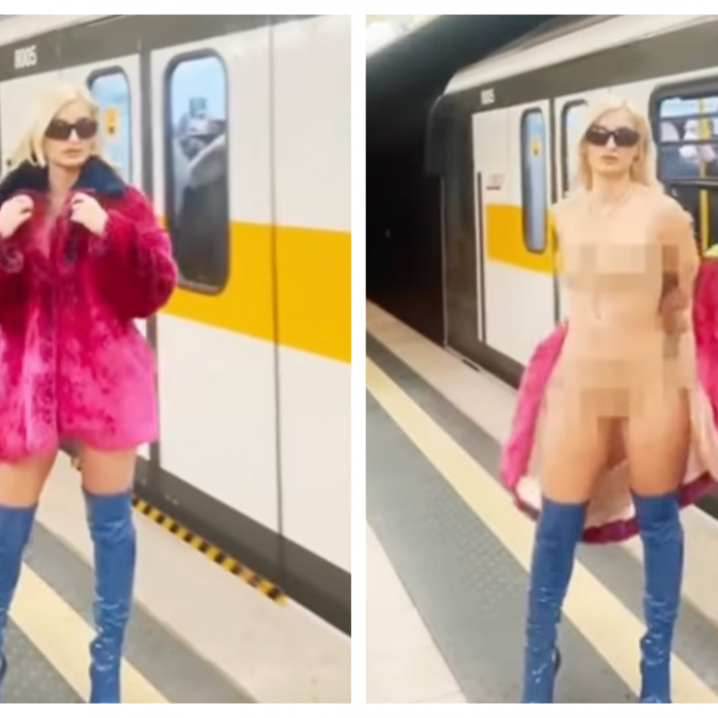 Beatrice Quinta nuda in metro a Milano, due frame del video pubblicato su Instagram