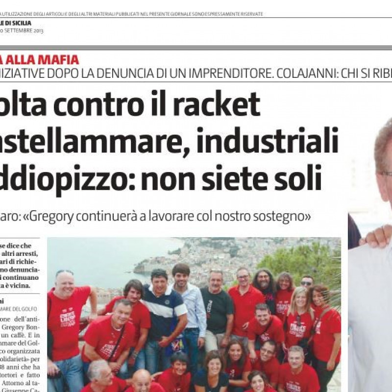 L'articolo del Giornale di Sicilia del 2013 che racconta l'impegno di Gregory Bongiorno