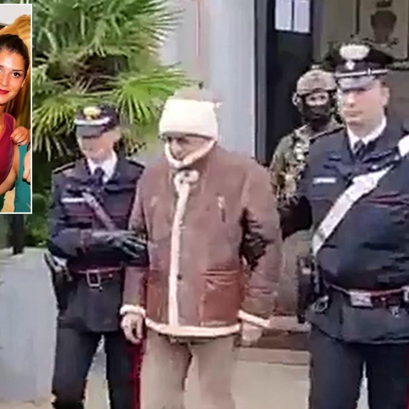 Il boss mafioso Matteo Messina Denaro dopo l'arresto, nel riquadro la figlia Lorenza