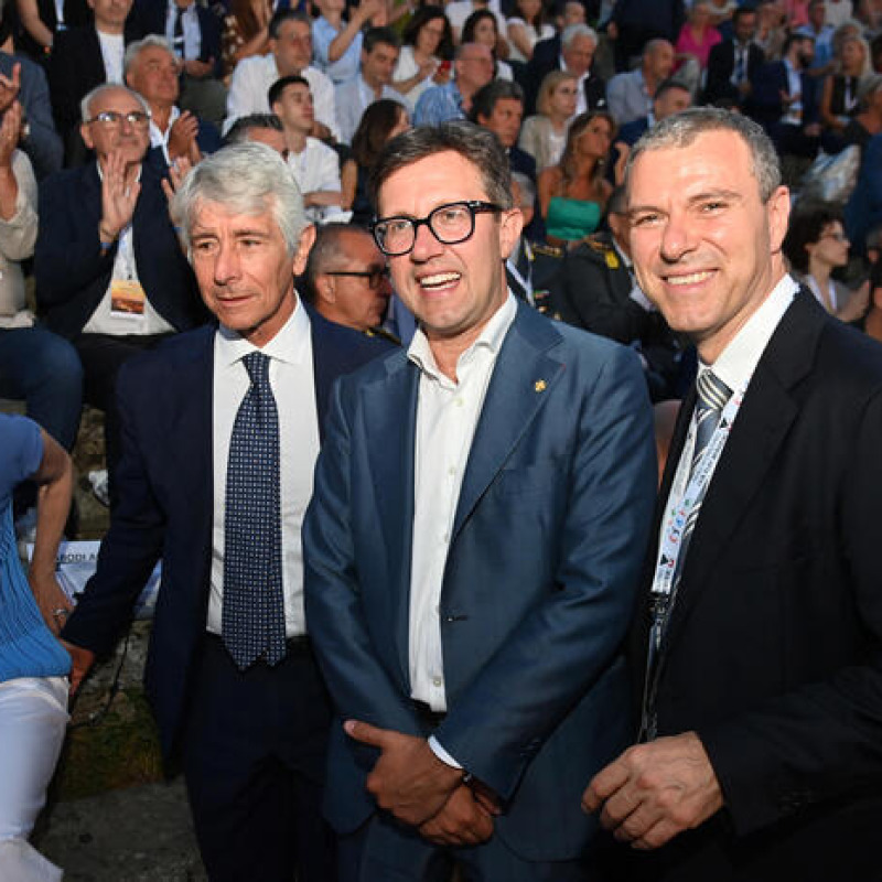 Lucia Aleotti, il ministro dello Sport Andrea Abodi, il sindaco di Firenze Dario Nardellla e Alberto Aleotti alla XXVII edizione del Premio Internazionale Fair Play Menarini