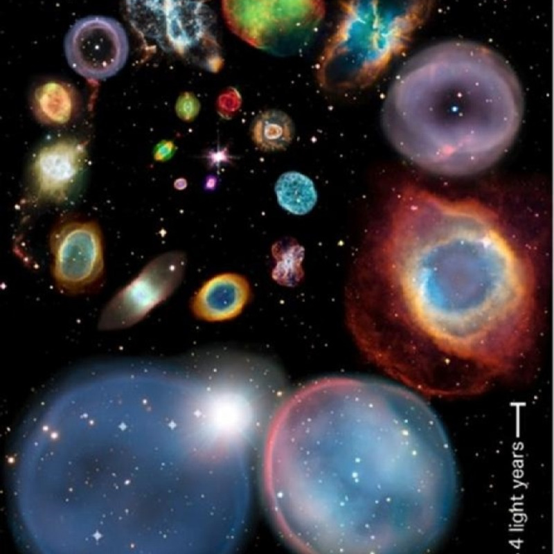 Collage di 22 immagini di nebulose planetarie (fonte: ESA/Hubble e NASA, ESO, NOAO/AURA/NSF, Q. Parker, I. Bojičić, D. Frew, A. Zijlstra)