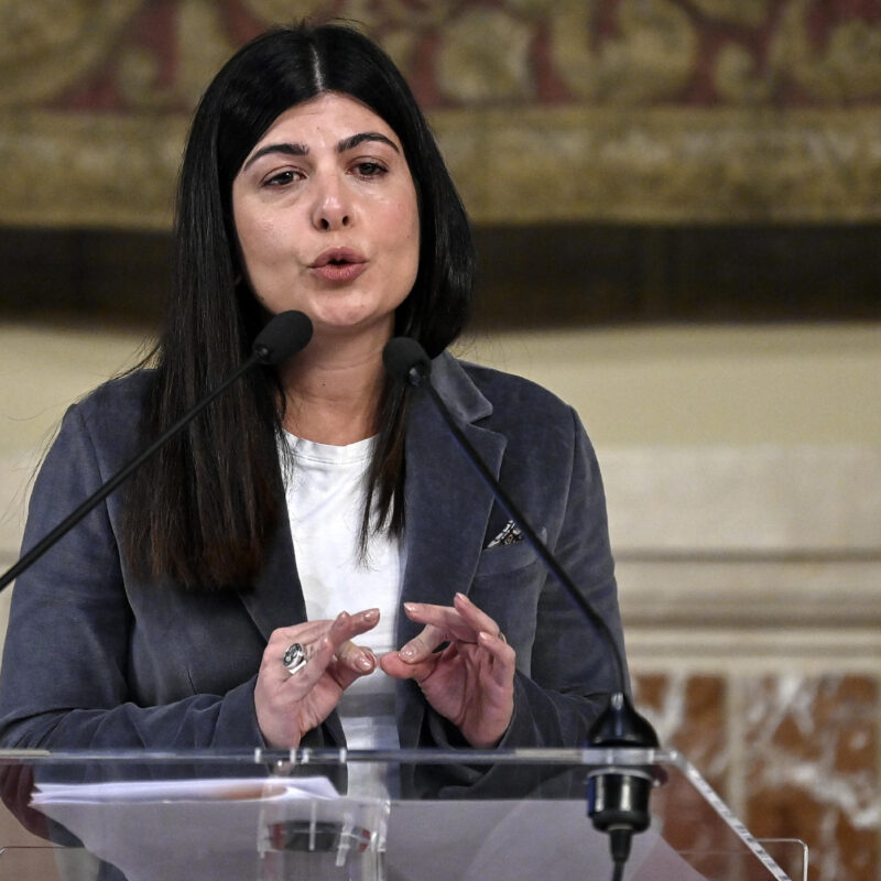 Chiara Colosimo, deputata di Fratelli dÕItalia, durante il convegno organizzato in occasione della Giornata internazionale per lÕeliminazione della violenza sulle donne nella Sala della Regina della Camera dei Deputati, Roma, 22 novembre 2022. ANSA/RICCARDO ANTIMIANI