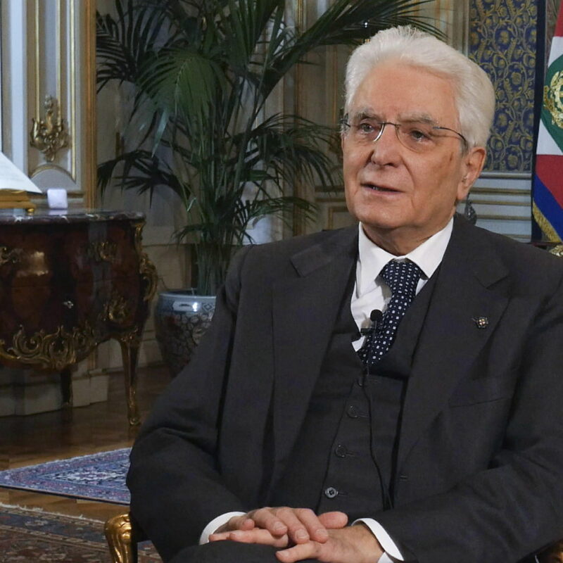 epa08327301 Italian President, Sergio Mattarella, during the speech to the Nation about the COVID-19 Coronavirus emergency, at the Quirinale Palace in Rome, Italy, 27 March 2020. EPA/QUIRINALE PALACE PRESS OFFICE