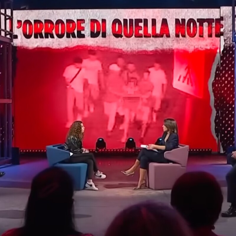 Lo studio della trasmissione Avanti Popolo in una fase dell'intervista alla ragazza dello stupro del Foro Italico a Palermo