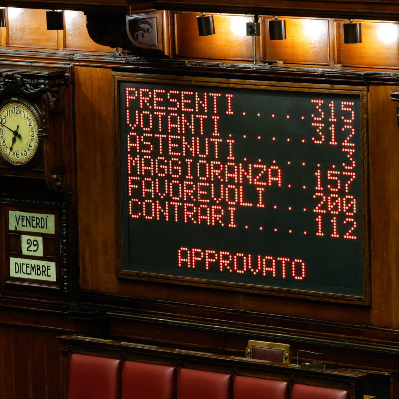 Tabellone elettronico della Camera con risultato votazione sulla Legge di Bilancio, Roma, 29 Dicembre 2023. ANSA/GIUSEPPE LAMI
